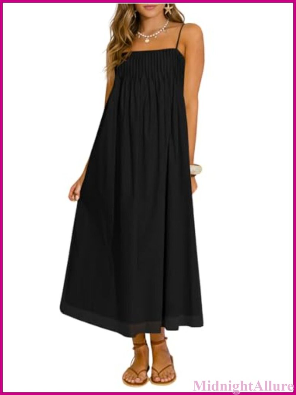 Boho Maxi Dress Spaghetti Strap Chiffon Sundress Square Neck Sleeveless